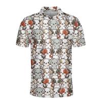 Polos de manga corta para hombre y mujer, camisetas con estampado de dibujos animados de animales, pingüinos, osos, ardillas, botones gráficos, 14 - details 14