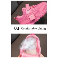 Zapatos deportivos de marca para niños, zapatillas transpirables de malla para niñas, zapatillas informales rosas para estudiantes, zapatillas antideslizantes para correr para niños - details 4