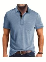 Camisa de manga corta para hombre, camisa de solapa con botones, bolsillo en el pecho, color sólido, a la moda - details 65