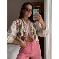 Chaleco Floral bordado Vintage para mujer, chaleco abierto sin mangas, Top corto informal de verano - details 1