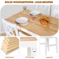Juego de 5 Piezas de Mesa de Comedor con 4 Sillas, Conjunto de Muebles de Cocina de Madera de Pino Teca/Blanco - details 6