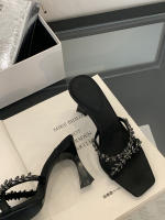 Pasarela tacones altos sandalias abiertas de satén con diamantes de imitación de lujo moda cabeza cuadrada zapatos de mujer versátiles - details 6