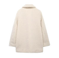 TRAFZA-abrigos holgados de manga larga para mujer, abrigo grueso informal de un solo pecho con cuello vuelto, color liso, moda de invierno - details 2