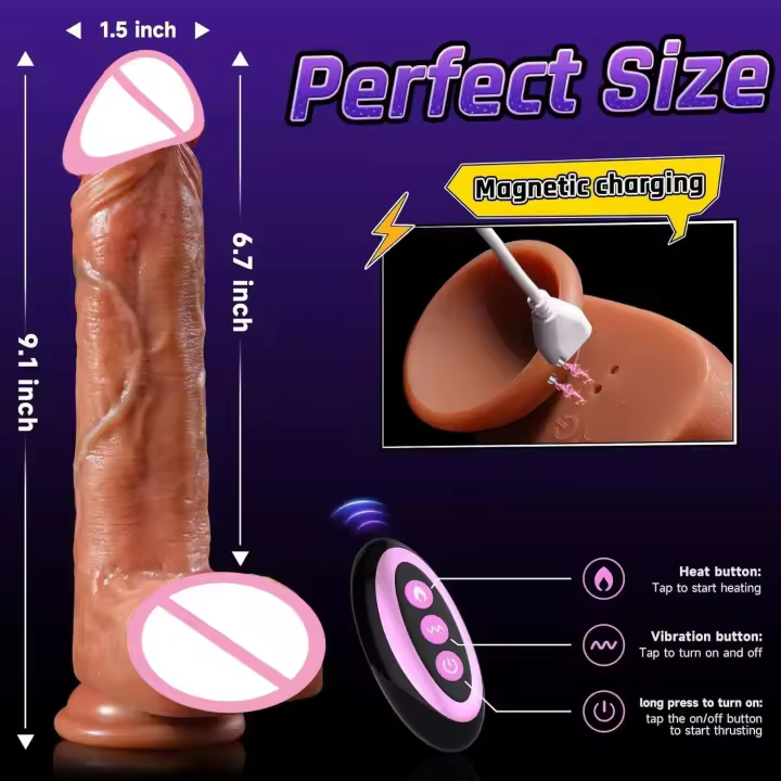 Leten Consolador Vibrador Pene con Vibración 9 Consoladores de Empuje y Calentamiento Juguetes para Adultos para Mujeres Sexo hine Anal 18+ - 1