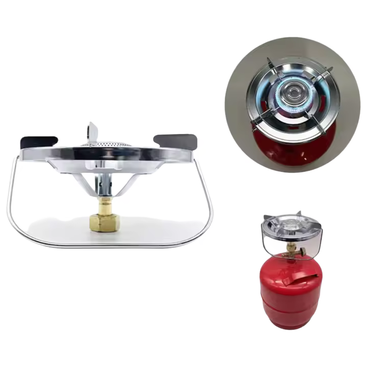Estufa licuada de cobre para exteriores, cabezal de estufa con cilindro de gas integrado, mango portátil, equipo de camping - 1