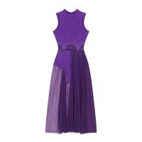 Elegante Traje de Patinaje de Hielo para Mujeres Leotardo de Ballet de Malla Transparente sin Mangas Traje de Baile Lírico Contemporáneo - details 49