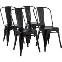 comedor de metal apilables con respaldo para bistró, cocina, interior y exterior, Negro, 51 x 43 x 85 cm - details 0