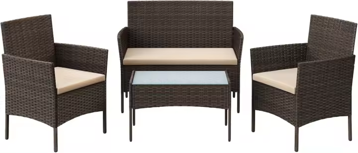 Conjunto de Muebles de Jardín, Muebles de Patio de Ratán, Muebles de Mimbre de PE para el Patio, Marrón y Topo - 1