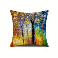 Funda De Cojín De Árbol Con Pintura Al Óleo geométrico, cubierta De Lino Cuadrada, 4 Piezas - details 0