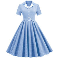 Elegante estilo de color en contraste a cuadros Hepburn con cinturilla fina, de gran tamaño - details 5
