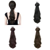 Elegante estilo coreano, coleta larga ondulada y rizada, extensiones de cabello, cola de caballo, peluca sintética con cabeza de bola esponjosa para fiesta - details 0