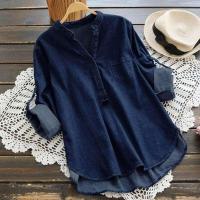 Blusa de cuello alto Blend, botones, cuello en V, camisa holgada, tops, ropa de calle para mujer - details 2