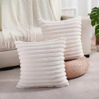Funda de Almohada de Piel de Conejo Falsa Suave y Gruesa Diseño a Rayas, Color Sólido, Tamaño 45x45cm, Decoración de Sofá - details 19