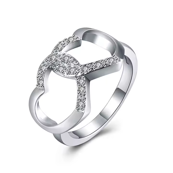 Sterg Sier Anillo de compromiso de boda con circonita AAA y doble corazón para mujer - 1