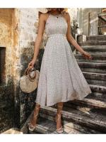 Vestido sin mangas con cintura hueca, estampado floral, elegante, cuello semialto - details 4