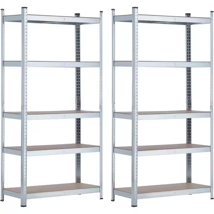 Estantería Modular de Acero Galvanizado y Antihumedad Paquete 2, 5 Baldos Ajustables, Carga Máxima 875Kg, 90x40x180cm - 1