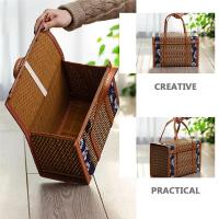 Cesta tejida de mimbre para Picnic, bolsa de almacenamiento plegable con asa para fruta, comida, compras, cesta de Bambú - details 4