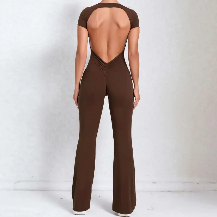 Conjunto de Yoga Ouwu Monos Deportivos para Mujeres Manga Corta, Pantalones Acampados - 1