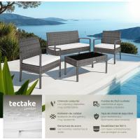 Conjunto de Jardín Exterior de Ratán y Aluminio, Muebles de Jardín Exterior Resistentes a la Intemperie, 2 Sillones, 1 Sofá, 1 Mesa de Cristal, con Cojines de 5,5 cm y 2 Juegos de Fundas - Gris - details 1