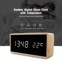 Reloj despertador de madera con luz nocturna, pantalla LED, espejo, reloj Digital de temperatura, reloj electrónico, mesa, Control de sonido, escritorio Digital - details 0