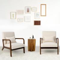 Silla Moderna de Madera, Butaca de Salon con Almohada Lumbar, Almohadillas de Fieltro Antideslizantes, Sillón de Lectura Tapizado en Tela, 79 x 65 x 77 cm (Beige) - details 0