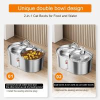 Fuente de agua para gatos de doble cuenco de 3 litros/101 oz, fuente para beber para mascotas de acero inoxidable, cuencos para gatos 2 en 1 para agua de comida (agua-agua), dispensador automático de agua para perros ultrasilencioso con bomba y 5 filtros - details 2