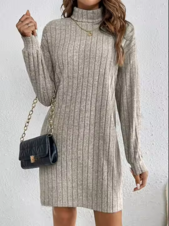 Vestido de Punto de Moda Invernal Cuello Redondo, Manga Larga, Comodidad Suelta para Mujeres - 1