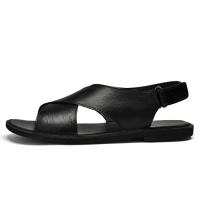 Sandalias de Estilo Vintage para hombre, zapatos informales de cuero genuino para exteriores, zapatos de playa con punta abierta, planos romanos para caminar - details 10