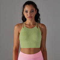 Hamidou-Sujetador de gimnasio Sexy para mujer, Top de hilo, informal, a rayas, sin costuras, de punto, a la moda - details 11