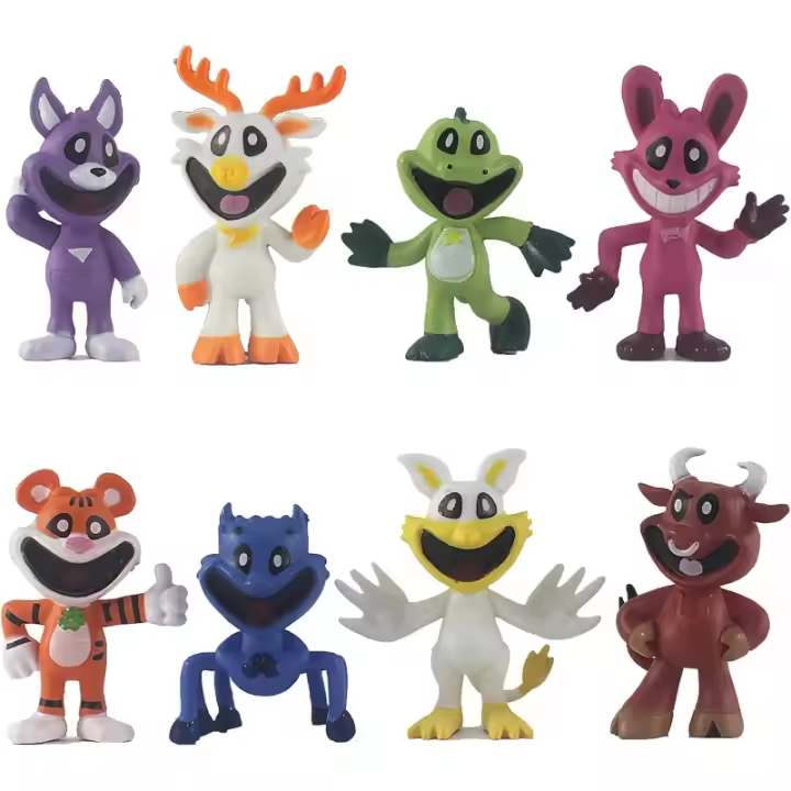 8 Uds. Figuras de acción de Critters sonrientes, juguetes, animales lindos, adorno para tarta, gran regalo para niños, recuerdos, decoración de cumpleaños y coleccionable - 1