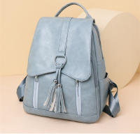 Mochila de piel sintética para mujer, con borla Bolso pequeño, informal, vintage, rosa, azul y negro - details 1