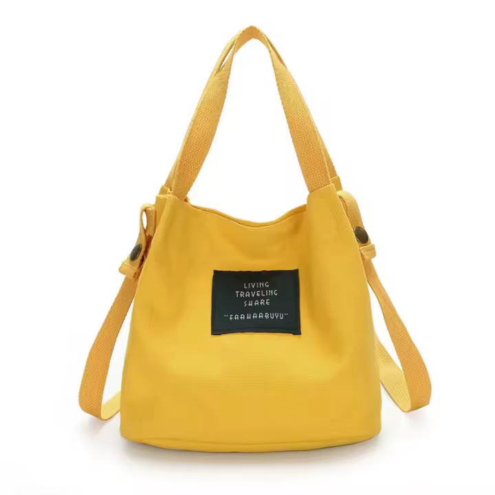 Bolso de lona a la moda para mujer, bolso de hombro, bolso de mano, bolso de cubo de viaje lindo, amarillo - 1