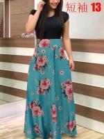 Vestido de manga corta a juego con estampado de flores de estilo europeo y americano para mujer, falda con vuelo grande, 2024 - details 15