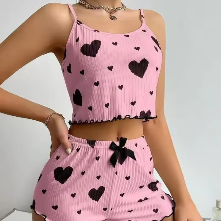 Conjunto de Pyjama de Dos Piezas para Mujer Vestir de Corazón con Pantalones Largos - 1