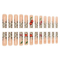 Uñas postizas minimalistas uñas extra largas uñas postizas francesas leopardo cherry piezas de uñas removibles - details 2