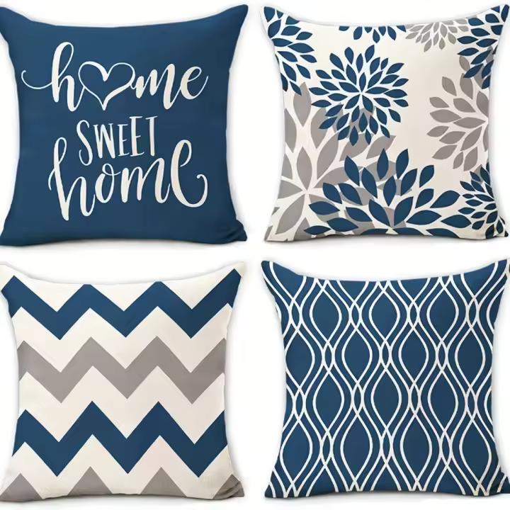 4 Fundas De Almohada Decorativas Azules Con Diseño Geométrico, Cubierta De Cojín Para Cama, Sofá, Sala De Estar - 1