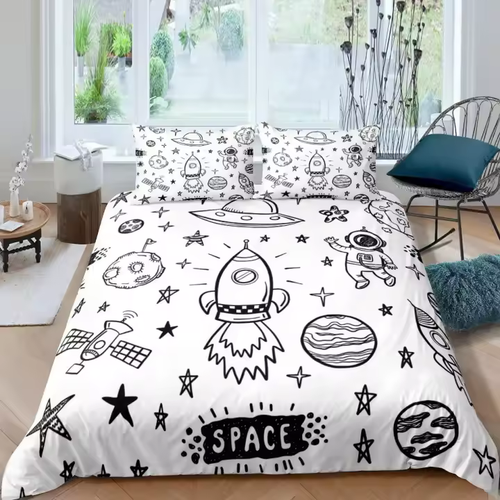 Conjunto de Cubierta de Dormitorio Rocket Tamaño Rey Diseño de Estrellas del Espacio Extraterrestre - 1