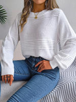 Jersey holgado informal de manga larga para mujer, Jersey de punto liso con cuello redondo, color blanco, para oficina, otoño e invierno, 2023 - details 5