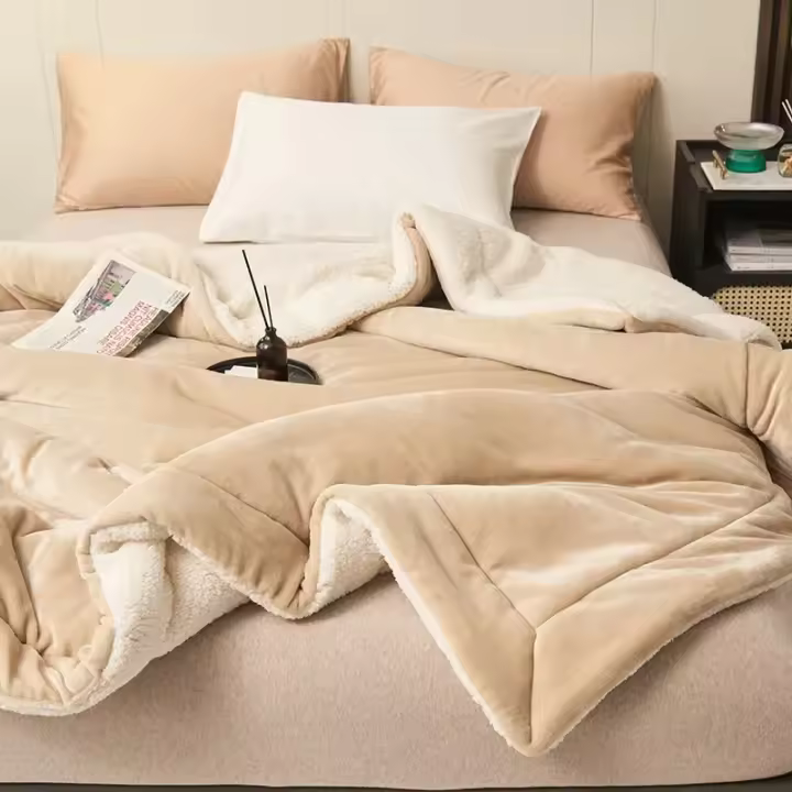 Manta de felpa de cordero grueso de doble capa, mantas de forro polar de felpa a cuadros para cama, sofá, manta de lana de Coral suave y cálida, mantas de invierno - 1