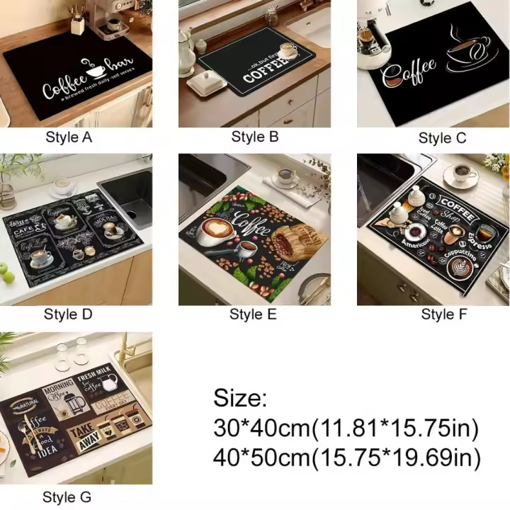 Tapete Vintage para máquina de café, mantel individual antideslizante resistente a la suciedad, almohadilla de secado de platos Rectangular absorbente, mesa de cena, 2 uds. - 1