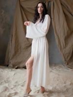 Bata de satén blanca y negra para mujer, vestido de noche de manga larga acampanada, vestido de novia Sexy - details 2