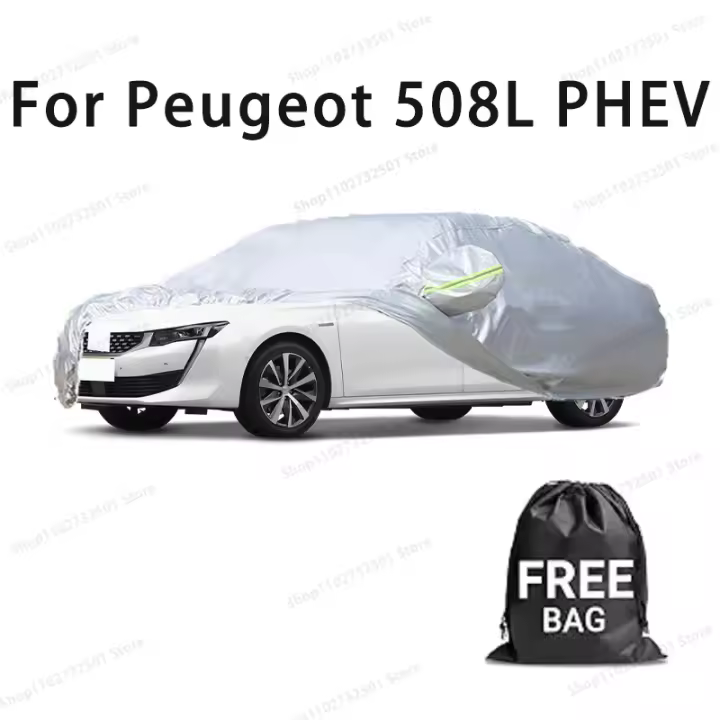 Funda de coche para Peugeot 508L PHEV, cubierta completa, impermeable, protección solar, resistente a los arañazos, accesorios para coches, color plateado - 1