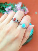 Plata de ley 925 rojo sureño turquesa mongol estilo étnico anillo de boca en vivo anillo liso anillo de mujer vintage anillo salvaje mujer - details 2