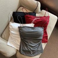 Camisetas sin mangas para mujer con sujetador incorporado, camisetas sin mangas con tirantes finos para mujer, camisetas informales - details 0