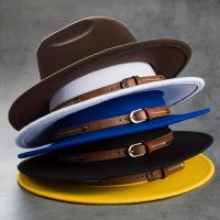 Classic British Style Fedoras Cap Simple Belt Decor Jazz Hats Solid Color Unisex Felt Hat For Women & Men - details 0