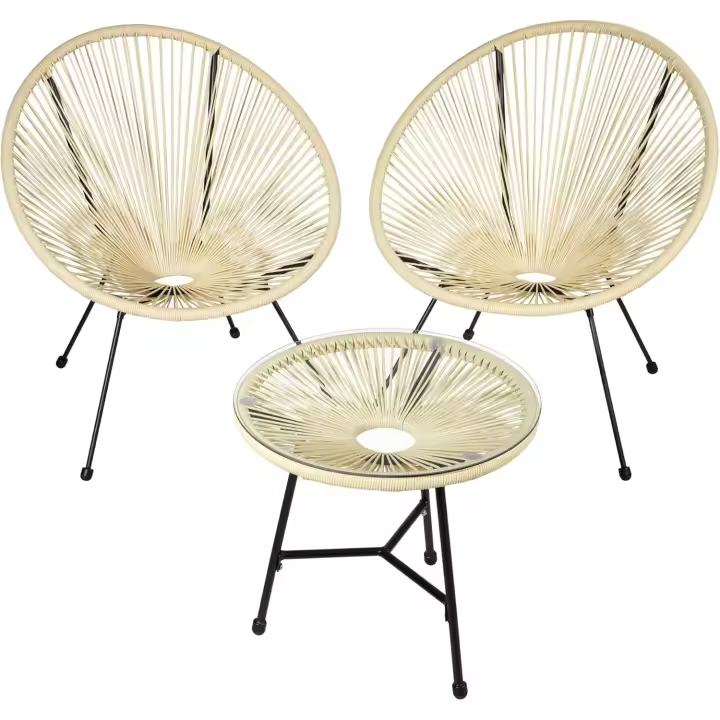 Juego de Muebles de Jardín Exterior de Acero Estilo Acapulco 2 Sillas y 1 Mesa con Cristal - 1