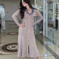 Vestido de punto ajustado elegante para mujer, vestidos Vintage de diseñador de manga larga con letras y una botonadura, suéter de invierno 2024 - details 8