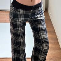 Otoño Invierno mujer pierna recta a cuadros pantalones de cintura femenina Haruku ropa cómoda - details 7