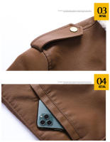 Traje de vuelo con cuello abatible para hombre, ropa de cuero, chaquetas de lana de locomotora, abrigos cálidos, Tops de ocio engrosados de invierno, nuevo - details 7