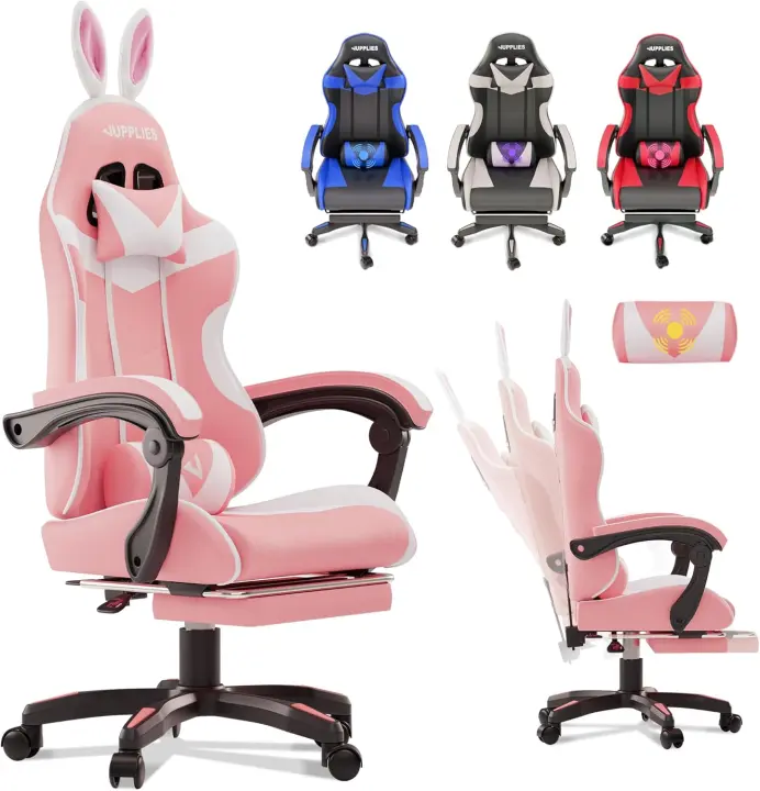 Silla Gaming Profesional con Masajeador - Silla de Oficina Ergonómica con Reposapiés, Altura Regulable y Respaldo Abatible - Silla Gamer para Juegos - 1